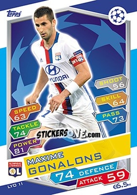 Sticker Maxime Gonalons - UEFA Champions League 2016-2017. Match Attax - Topps