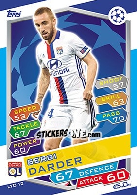 Sticker Sergi Darder - UEFA Champions League 2016-2017. Match Attax n. LYO12 - Topps