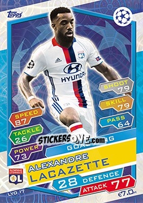 Sticker Alexandre Lacazette - UEFA Champions League 2016-2017. Match Attax n. LYO17 - Topps