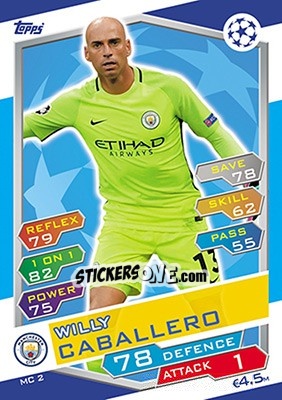 Figurina Willy Caballero - UEFA Champions League 2016-2017. Match Attax - Topps