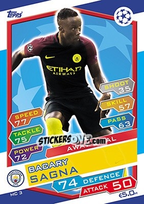 Sticker Bacary Sagna - UEFA Champions League 2016-2017. Match Attax n. MC3 - Topps