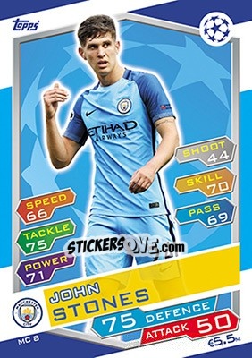 Sticker John Stones - UEFA Champions League 2016-2017. Match Attax - Topps