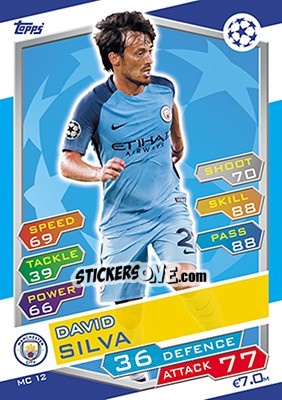 Sticker David Silva - UEFA Champions League 2016-2017. Match Attax n. MC12 - Topps