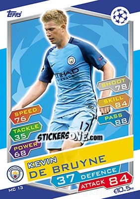 Sticker Kevin De Bruyne - UEFA Champions League 2016-2017. Match Attax n. MC13 - Topps