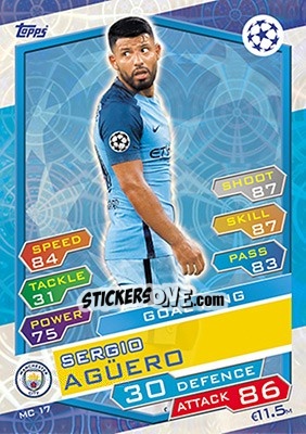 Sticker Sergio Agüero - UEFA Champions League 2016-2017. Match Attax n. MC17 - Topps