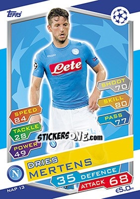 Sticker Dries Mertens - UEFA Champions League 2016-2017. Match Attax n. NAP13 - Topps
