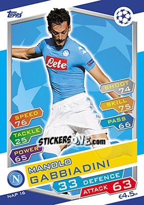 Sticker Manolo Gabbiadini - UEFA Champions League 2016-2017. Match Attax - Topps