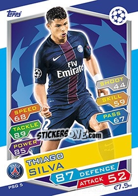 Sticker Thiago Silva - UEFA Champions League 2016-2017. Match Attax n. PSG5 - Topps