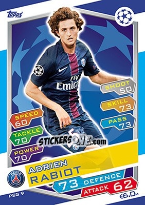 Sticker Adrien Rabiot - UEFA Champions League 2016-2017. Match Attax - Topps