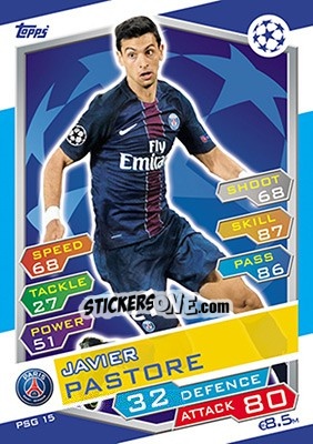 Sticker Javier Pastore - UEFA Champions League 2016-2017. Match Attax - Topps