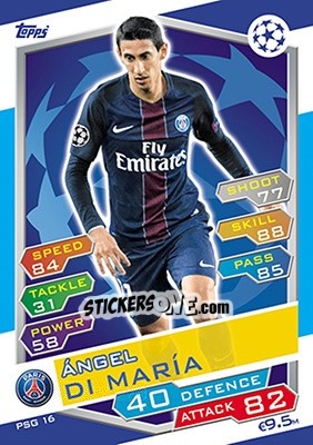 Sticker Ángel Di María - UEFA Champions League 2016-2017. Match Attax n. PSG16 - Topps