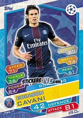 Sticker Edinson Cavani - UEFA Champions League 2016-2017. Match Attax n. PSG17 - Topps