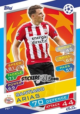 Sticker Santiago Arias - UEFA Champions League 2016-2017. Match Attax n. PSV3 - Topps