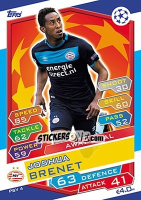 Sticker Joshua Brenet - UEFA Champions League 2016-2017. Match Attax n. PSV4 - Topps