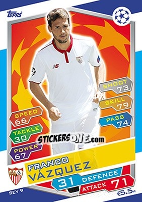 Sticker Franco Vázquez - UEFA Champions League 2016-2017. Match Attax - Topps