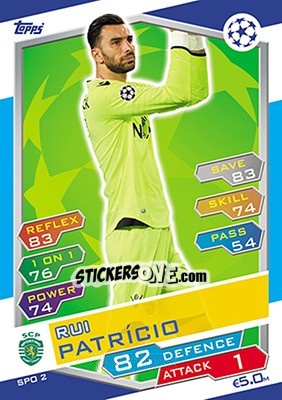 Sticker Rui Patrício - UEFA Champions League 2016-2017. Match Attax n. SPO2 - Topps