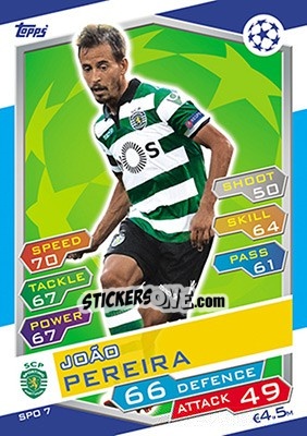 Sticker João Pereira - UEFA Champions League 2016-2017. Match Attax n. SPO7 - Topps