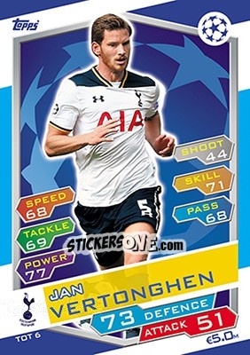 Sticker Jan Vertonghen - UEFA Champions League 2016-2017. Match Attax n. TOT6 - Topps
