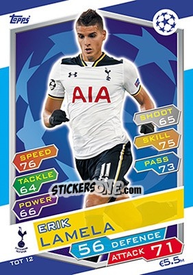 Sticker Erik Lamela - UEFA Champions League 2016-2017. Match Attax n. TOT12 - Topps