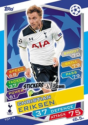 Sticker Christian Eriksen - UEFA Champions League 2016-2017. Match Attax n. TOT14 - Topps
