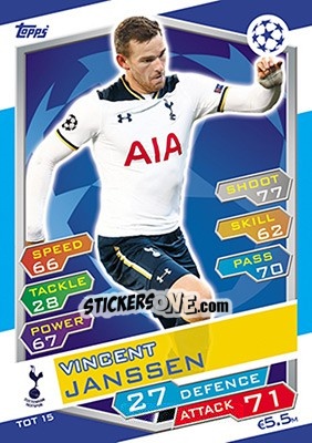 Sticker Vincent Janssen - UEFA Champions League 2016-2017. Match Attax n. TOT15 - Topps