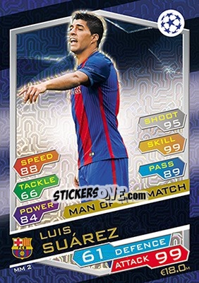 Sticker Luis Suárez - UEFA Champions League 2016-2017. Match Attax n. MM2 - Topps