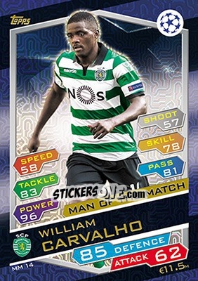 Sticker William Carvalho - UEFA Champions League 2016-2017. Match Attax n. MM14 - Topps