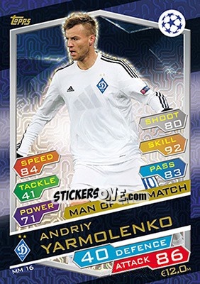 Figurina Andriy Yarmolenko - UEFA Champions League 2016-2017. Match Attax - Topps