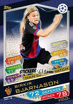 Sticker Birkir Bjarnason - UEFA Champions League 2016-2017. Match Attax n. MM18 - Topps