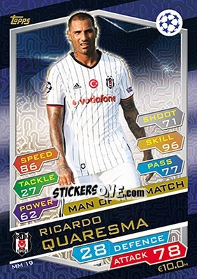 Sticker Ricardo Quaresma - UEFA Champions League 2016-2017. Match Attax n. MM19 - Topps