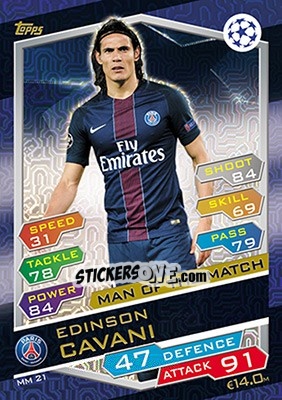Sticker Edinson Cavani - UEFA Champions League 2016-2017. Match Attax - Topps
