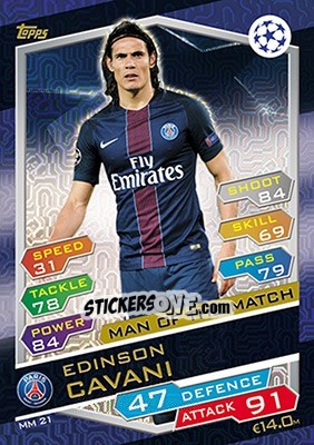 Sticker Edinson Cavani - UEFA Champions League 2016-2017. Match Attax n. MM21 - Topps