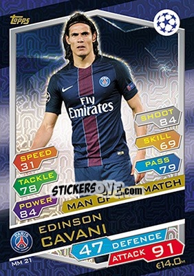 Cromo Edinson Cavani - UEFA Champions League 2016-2017. Match Attax - Topps