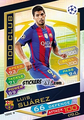 Sticker Luis Suárez - UEFA Champions League 2016-2017. Match Attax n. 100C9 - Topps