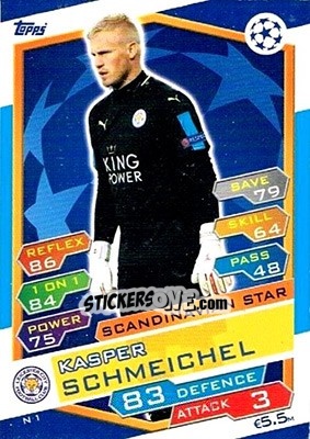 Sticker Kasper Schmeichel - UEFA Champions League 2016-2017. Match Attax n. N1 - Topps