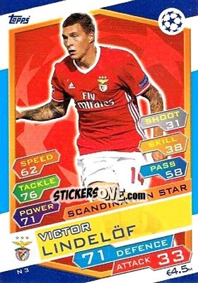 Sticker Victor Lindelöf - UEFA Champions League 2016-2017. Match Attax n. N3 - Topps