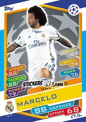 Sticker Marcelo - UEFA Champions League 2016-2017. Match Attax n. N7 - Topps