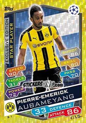 Sticker Pierre-Emerick Aubameyang - UEFA Champions League 2016-2017. Match Attax n. S1 - Topps