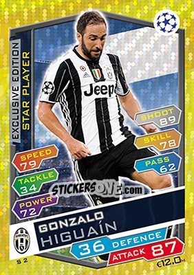 Sticker Gonzalo Higuain - UEFA Champions League 2016-2017. Match Attax n. S2 - Topps