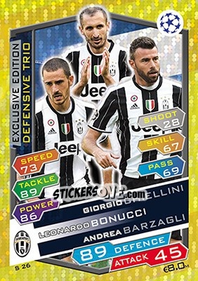 Sticker Giorgio Chiellini / Leonardo Bonucci / Andrea Barzagli - UEFA Champions League 2016-2017. Match Attax n. S26 - Topps