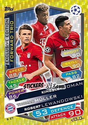 Sticker Kingsley Coman / Thomas Müller / Robert Lewandowski - UEFA Champions League 2016-2017. Match Attax n. S27 - Topps