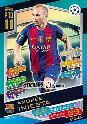 Sticker Andrés Iniesta - UEFA Champions League 2016-2017. Match Attax n. PRO2 - Topps