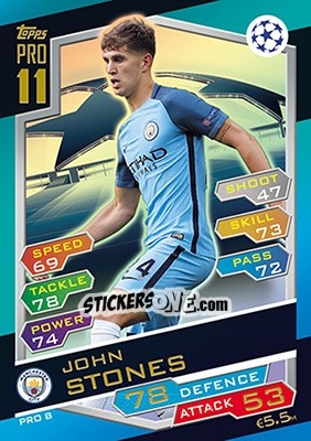 Sticker John Stones - UEFA Champions League 2016-2017. Match Attax n. PRO8 - Topps