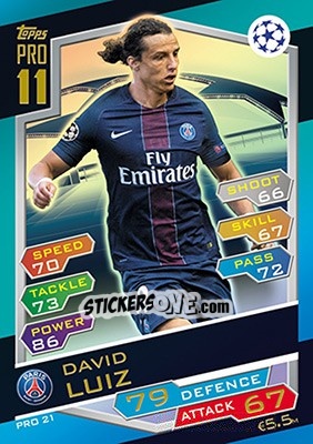 Sticker David Luiz - UEFA Champions League 2016-2017. Match Attax n. PRO21 - Topps