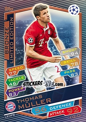 Sticker Thomas Müller - UEFA Champions League 2016-2017. Match Attax n. LEMPB - Topps