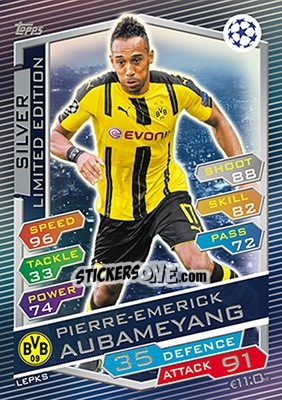 Sticker Pierre-Emerick Aubameyang - UEFA Champions League 2016-2017. Match Attax n. LEPKS - Topps