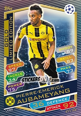 Sticker Pierre-Emerick Aubameyang - UEFA Champions League 2016-2017. Match Attax n. LEBG - Topps