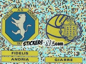 Sticker Badge Fidelis Andria / Badge Giarre - Calciatori 1991-1992 n. 599 - Panini
