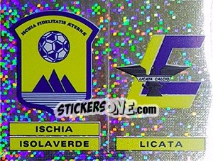Sticker Badge Ischia Isolaverde / Badge Licata - Calciatori 1991-1992 - Panini