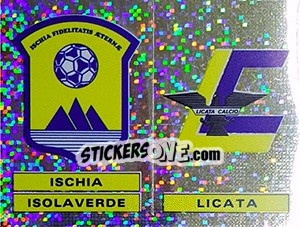 Sticker Badge Ischia Isolaverde / Badge Licata - Calciatori 1991-1992 n. 602 - Panini